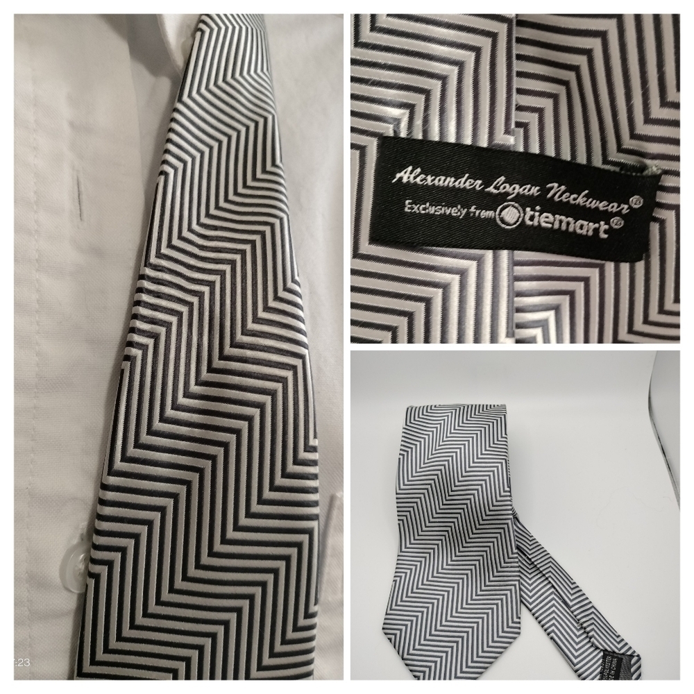 Alexander Logan Neckwear TIEMART Aquamarine Navy Striped Necktie Tie 60” X 3”